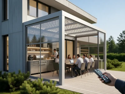 Bioclimatic pergola fully enclosed with glass sliding panels bd4aa