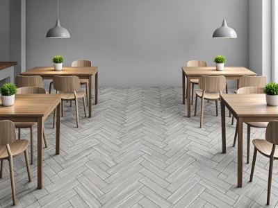 Sol carrelage chevron gris salle à manger