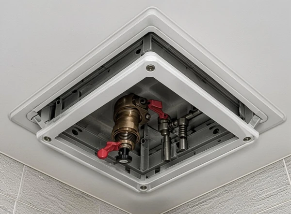 Trappe visite maintenance robinet wc suspendu plafond carrelage Var