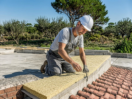 Chantier d'isolation phonique en cours sur une villa à Fréjus avec l'équipe Azur Bati 83